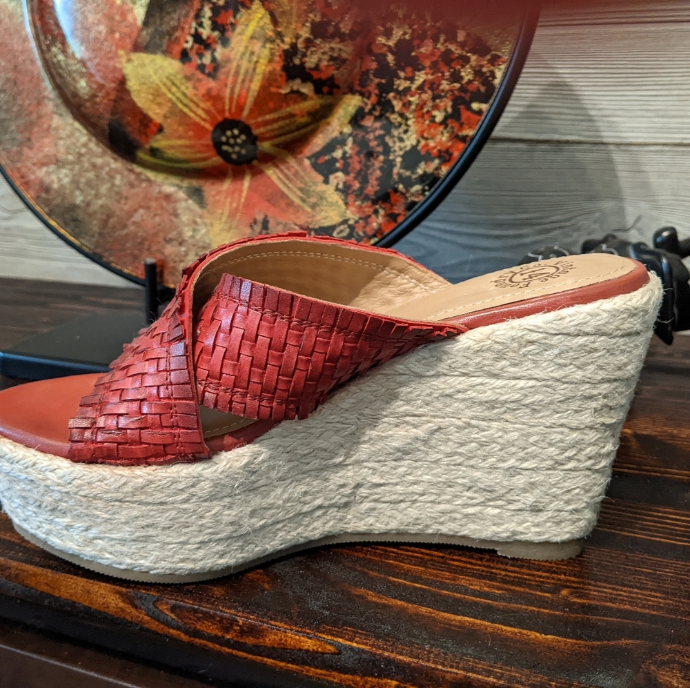 Red wedges mules high heel size 8